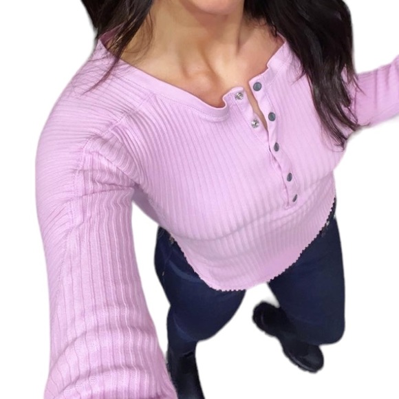 FREE PEOPLE fuchsia long sleeve top size SMALL worn once - Picture 1 of 12